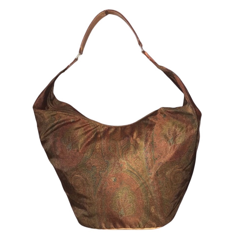 EUC- ETRO MILANO paisley large canvas and leather zipped tote bag